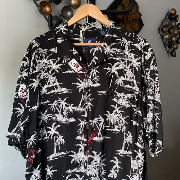 Caribbean Joe Mens XXL Short Sleeve Button Up Black w/ Palm Trees Hawaiian. - Picture 3 of 7